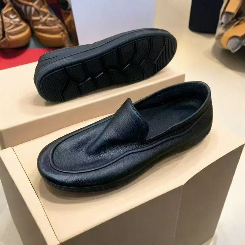 Summer Men's Leather Shoes Soft Sole Soft Surface Casual Business Loafers Moccasin Soft Sole Black Work Shoes