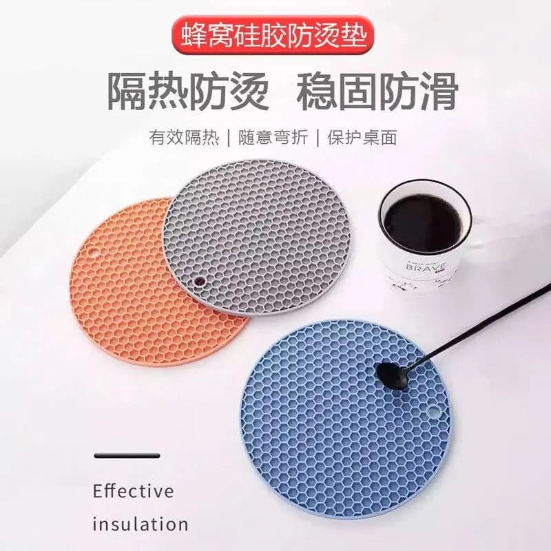 Round Silicone Dining Table Mat Heat-Resistant Insulation Pad Honeycomb Non-Slip Table Mat Bowl Mat Casserole Mat Thickened Pot Bowl Dish Mat