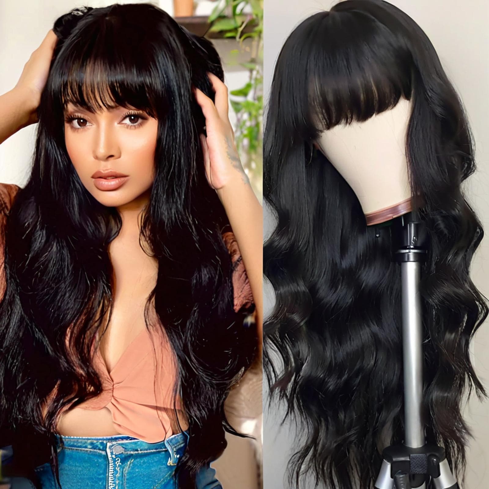 Cross-border wholesale AliExpress wig women's full headset full head air bangs long curly hair Amazon European and American long curly hair