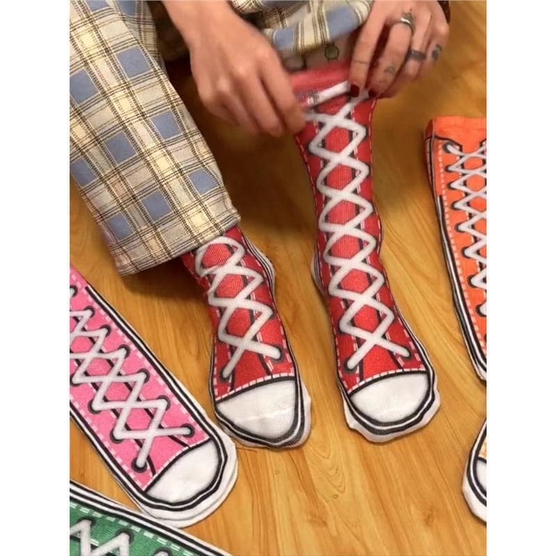 Canvas shoe socks winter mid-length slipper socks creative funny 3D printed dormitory bestie TikTok same style