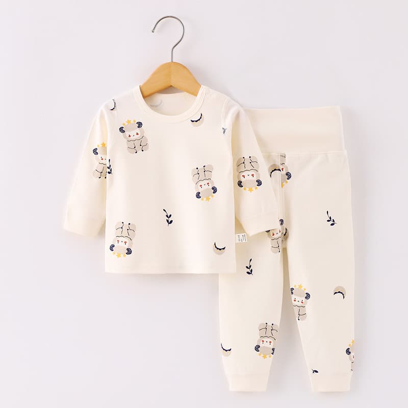 Baby Pajamas Underwear Pure Cotton Spring Autumn High Waist Belly Protection Newborn Separate Set Baby Long Sleeve Top and Bottom Base Layer Clothes