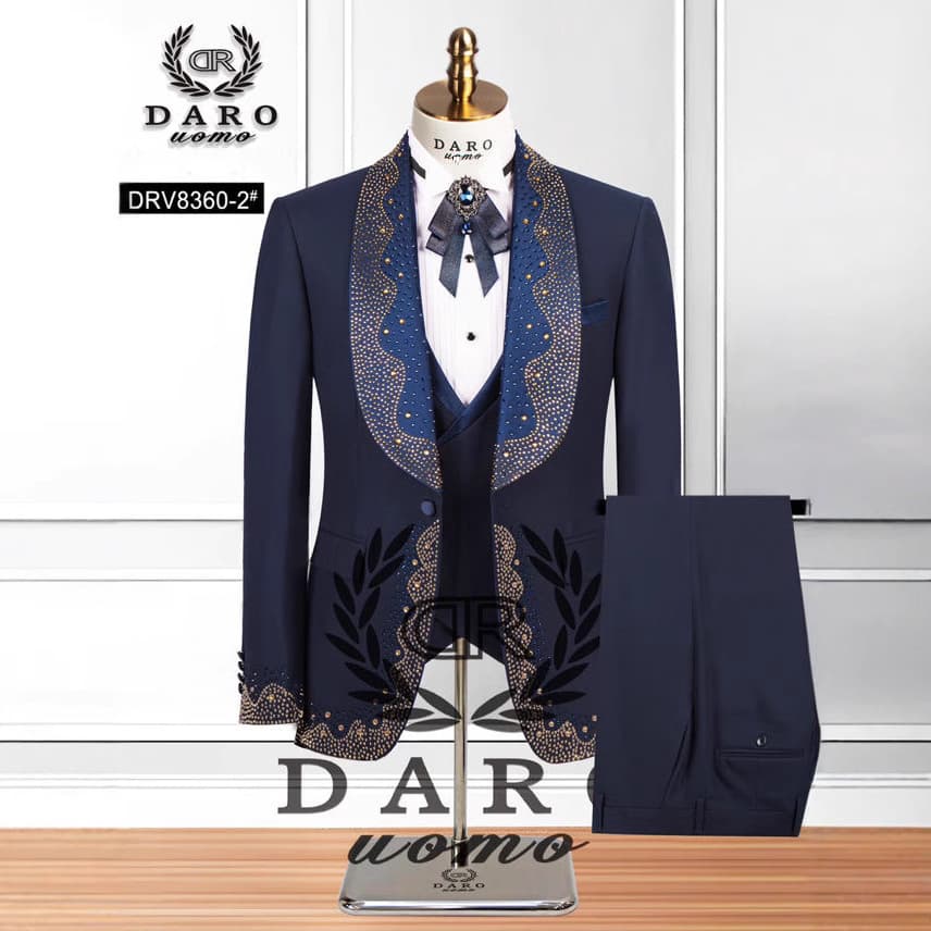 [Cross-border Plus Size] Amazon Foreign Trade Men's Suit with Rhinestone Collar, Wedding Attire, Best Man Three-Piece Set