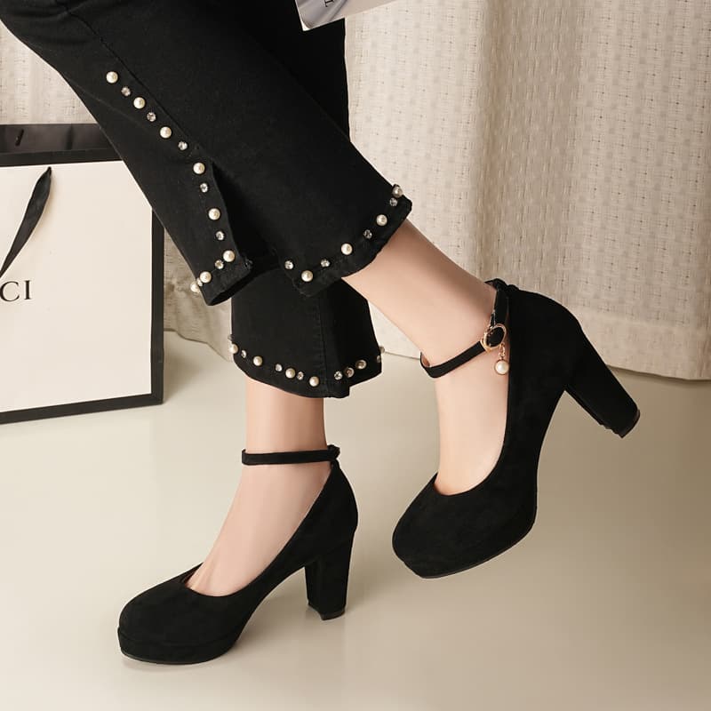 eBay Export Style 2024 Spring Fashion High Heel Chunky Sole 28-47 Extra Large and Small Size Buckle Strap Shallow Mouth Single Shoes