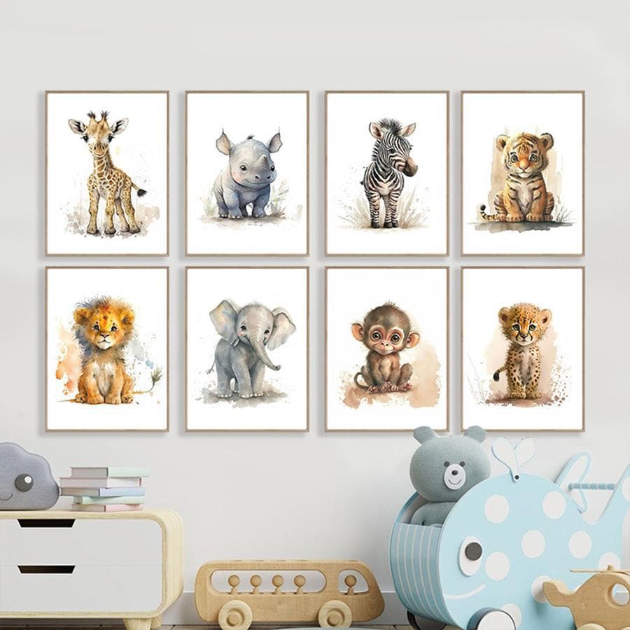 Animal Wall Canvas Art Print Picture Poster for Baby Room, Kids Room, Nursery Decoration