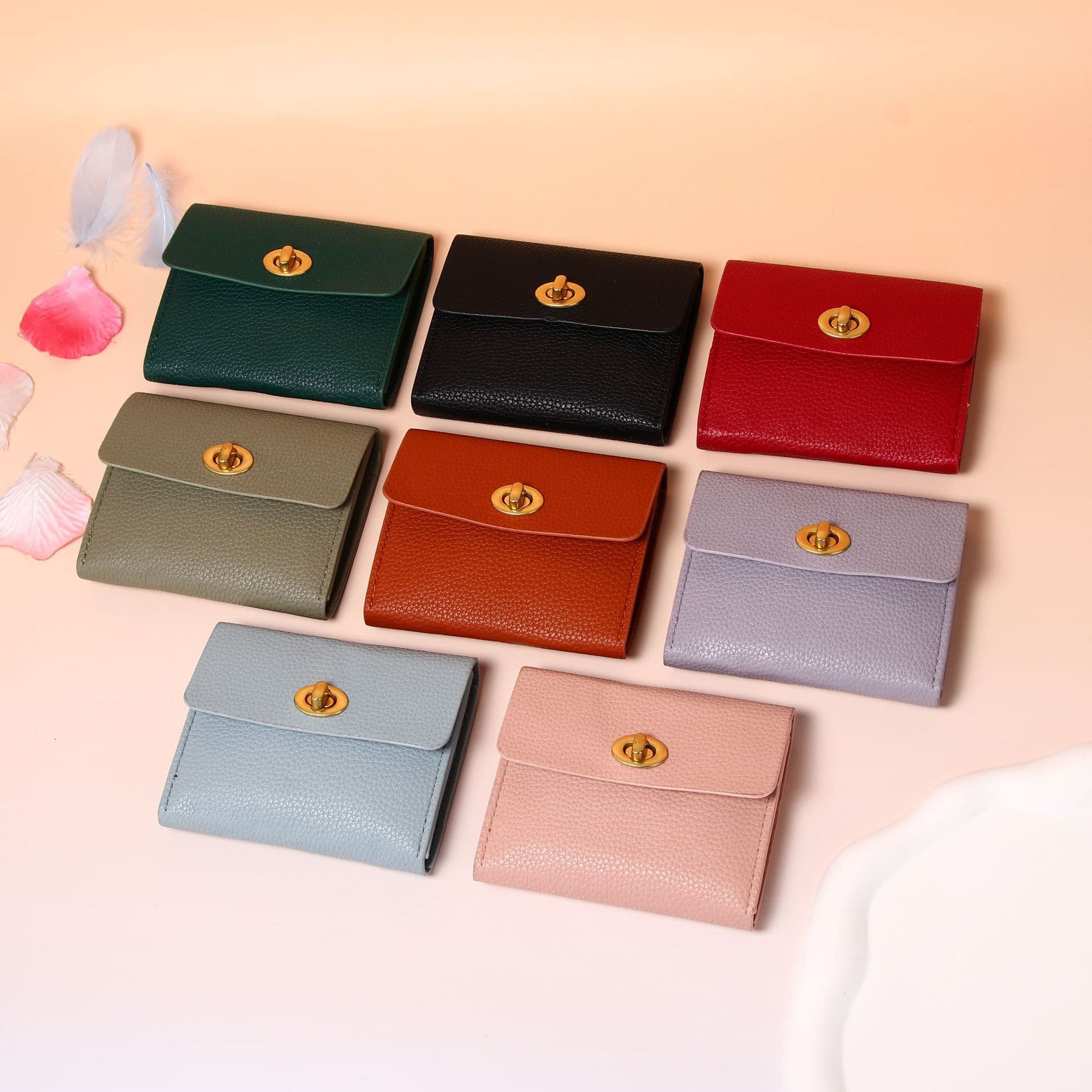 Cross-border foreign trade 2026 new short wallet ins thin card holder soft leather solid color simple coin purse wallet