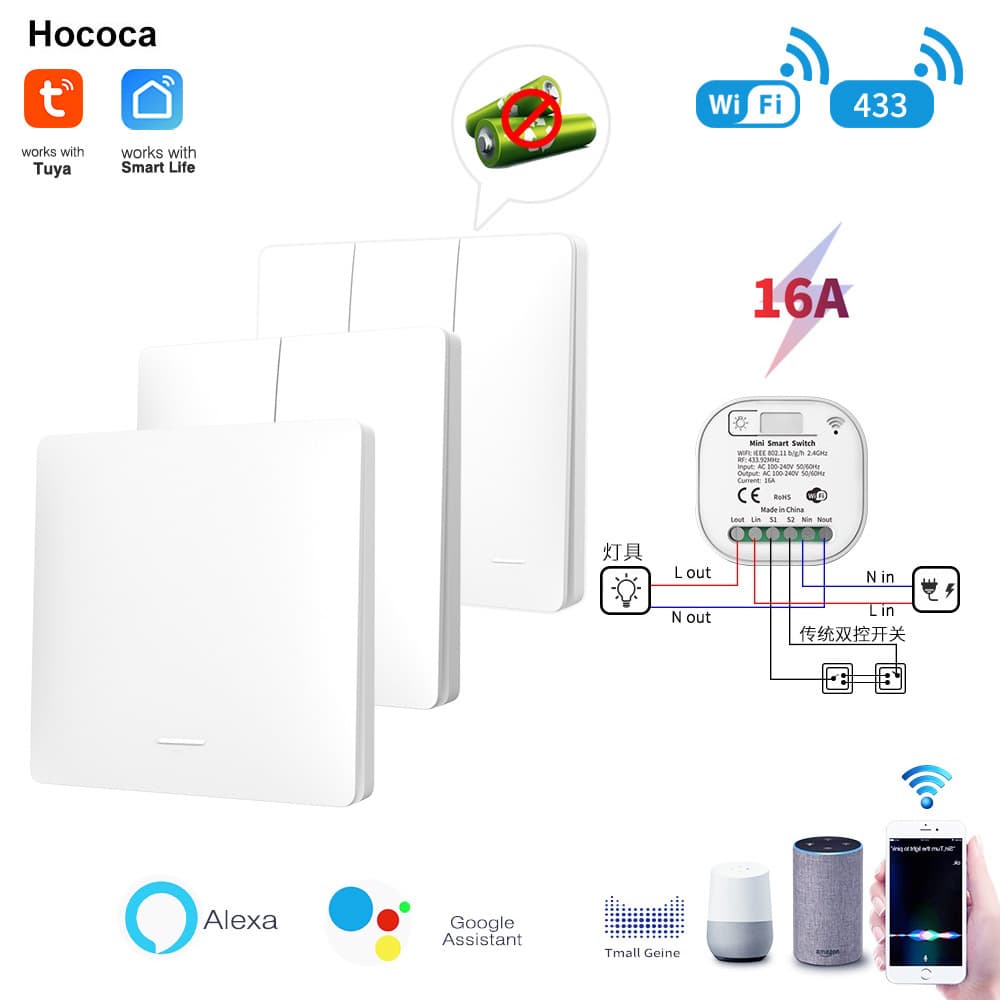 Long-distance remote control Tuya wifi smart wireless self-generating switch household waterproof 433 optional 86 panel