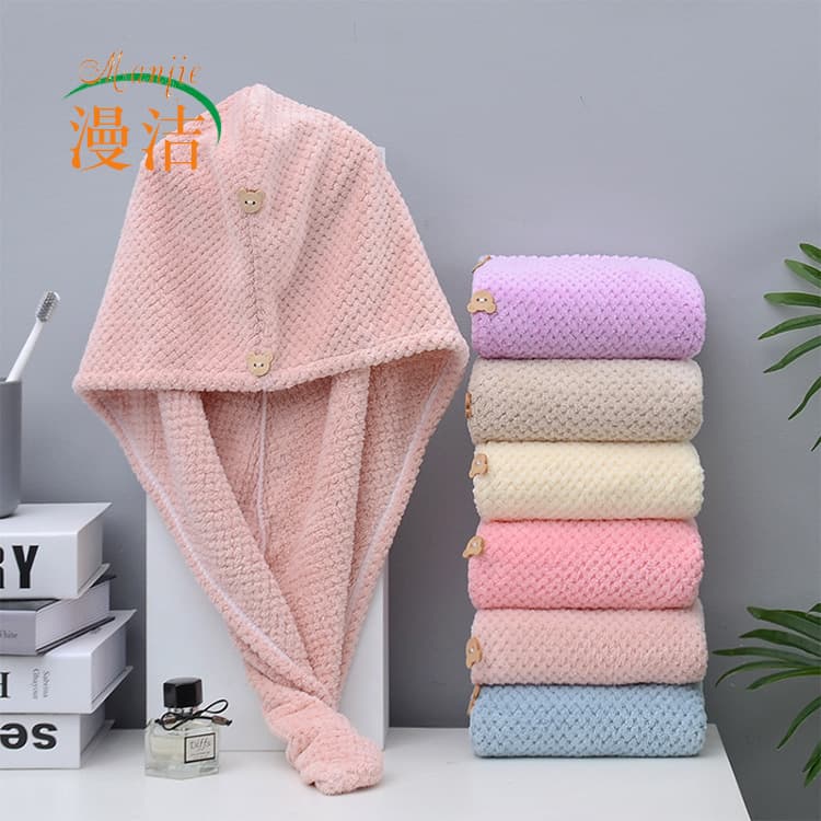 Pineapple Grid Coral Fleece Hair Drying Cap for Women, Thickened Super Absorbent Quick-Dry Cute Bath Cap, Head Wrap Hair Towel Wholesale