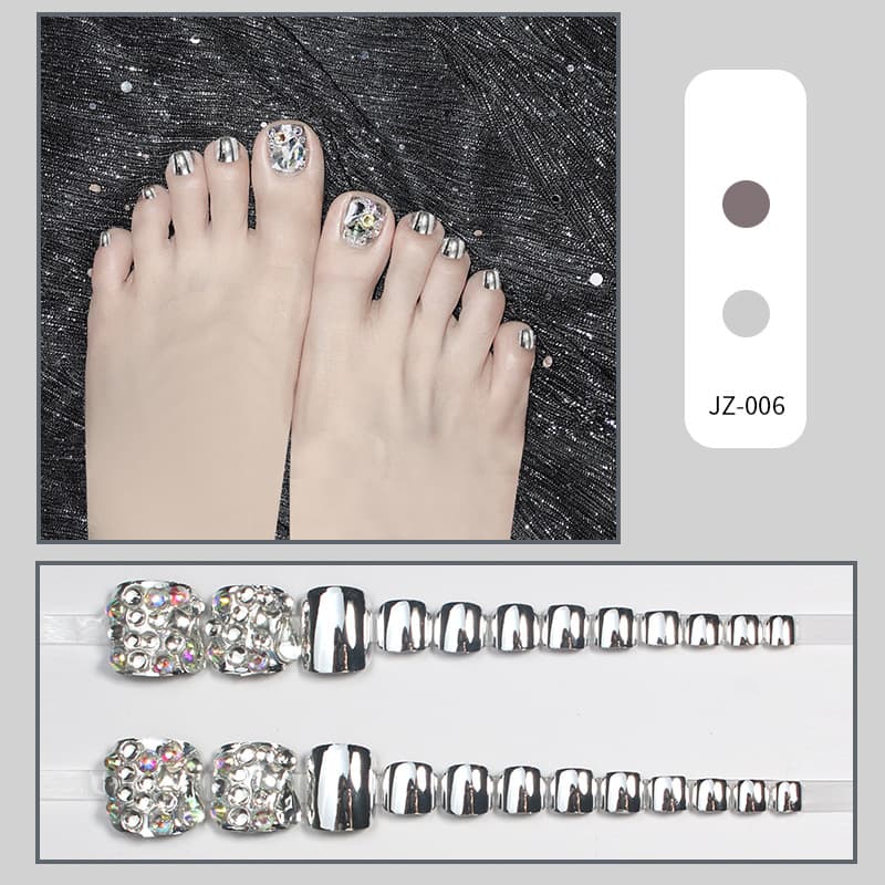 JZ-006 Wearable Nail Art Tips Wholesale Removable Nail Stickers Finished Product High-End Shiny Full Diamond Toe Nails