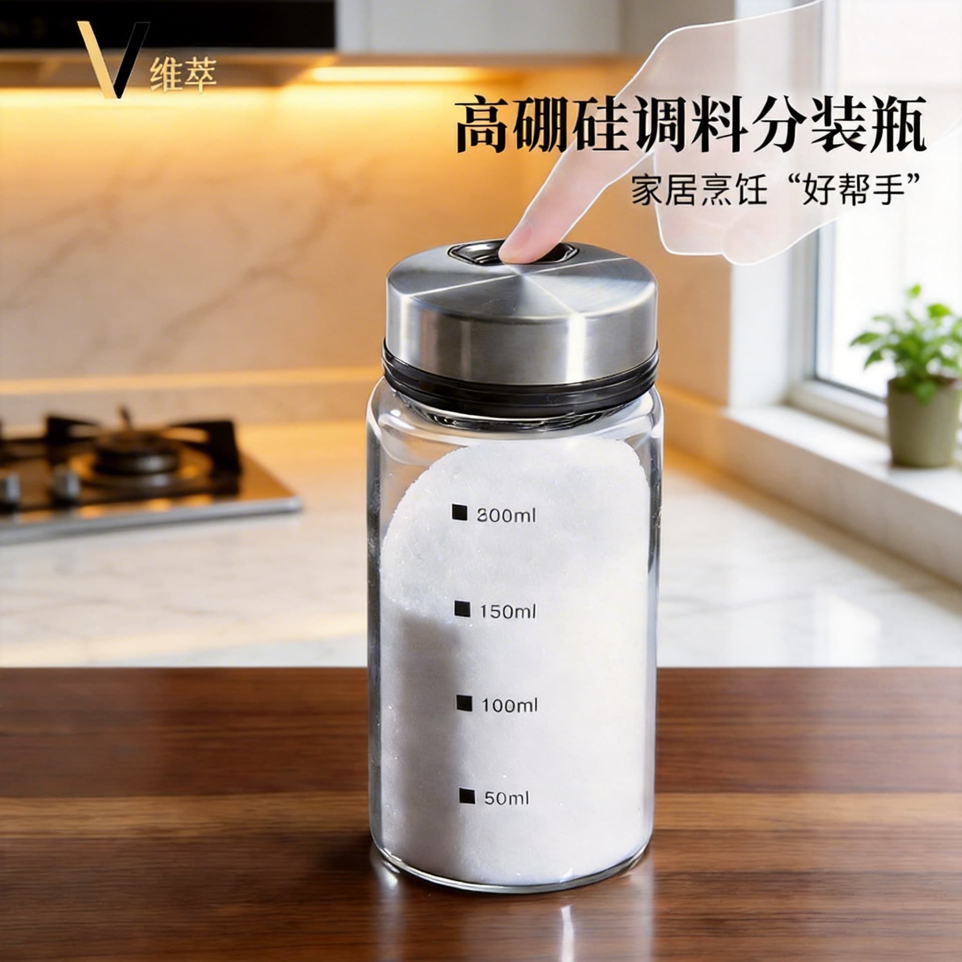 Kitchen Glass Spice Jar with Stainless Steel Shaker, Pepper Shaker, Salt Jar, Seasoning Container, Moisture-Proof