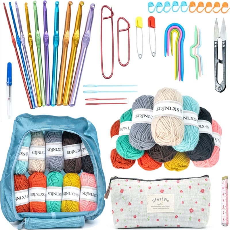 Amazon Cross-Border 50-Piece Crochet Tool Set DIY Handmade Colored Knitting Tools TPR Soft Handle Aluminum Hook