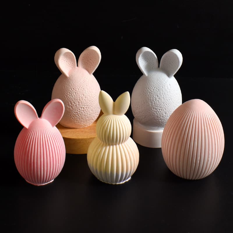 DIY Easter Striped Rabbit Gypsum Ornament Candle Mold, Striped Double Ball Bunny Candle Silicone Mold