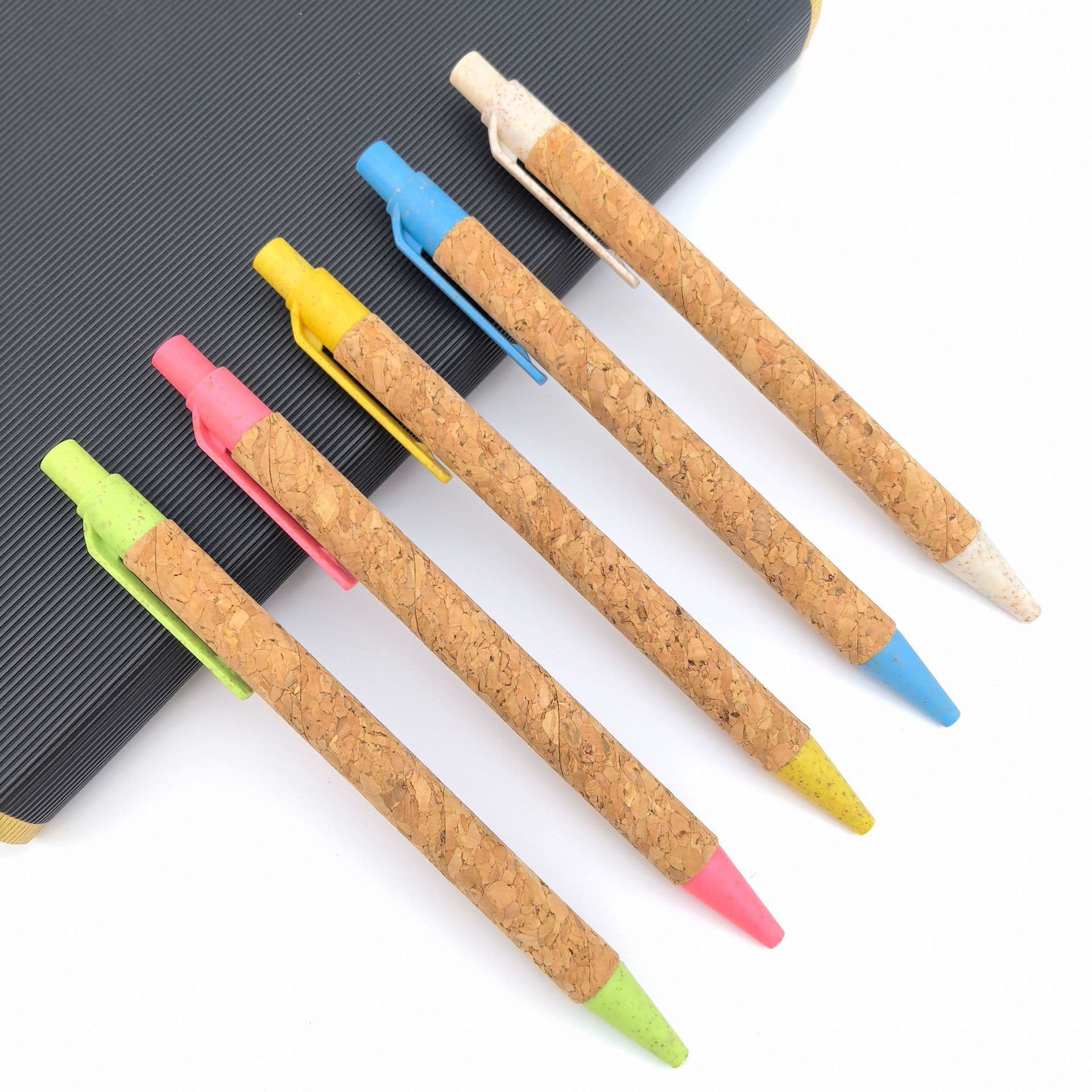 Colorful Cork Ballpoint Pen Eco-friendly Wheat Straw Material Paper Tube Business Advertising Pen Degradable Wholesale
