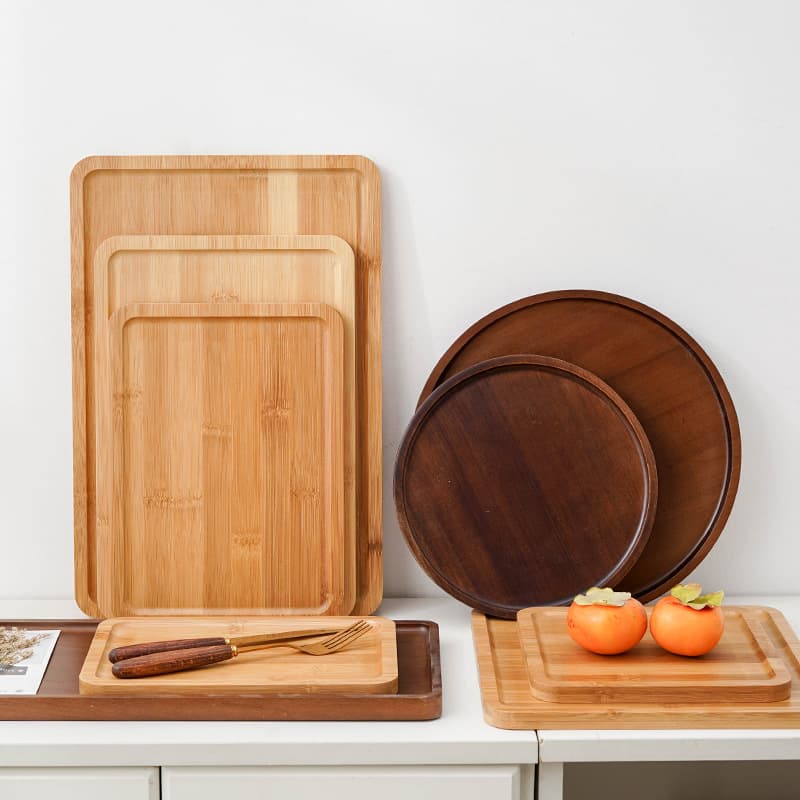Walnut Wood Tray for Restaurant Home Hotel Bamboo Tea Tray Round Pizza Sushi Tray Rectangular Dessert Plate