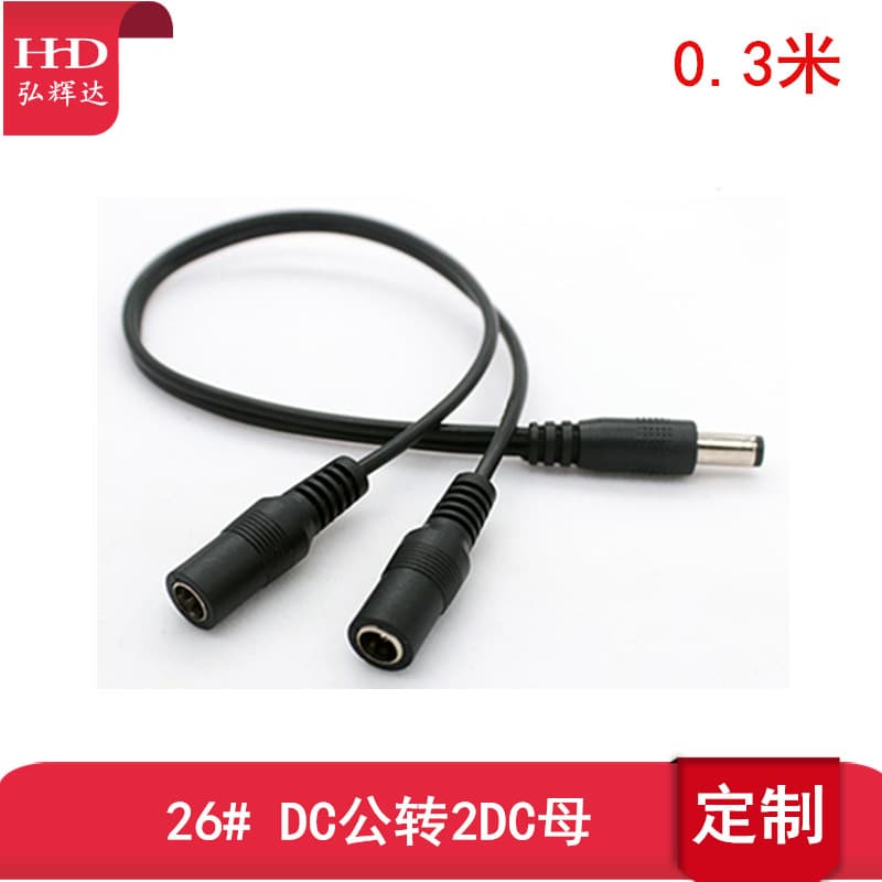 12V Power Cable Y-Splitter 30CM 1 Male to 2 Female DC Power Cable LED Power Cable DC 1-to-2 Power Cable