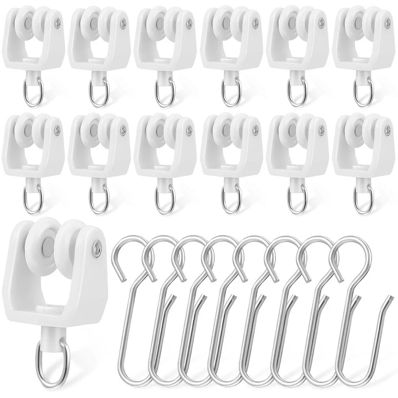 (Pulleys + Hooks) Curtain Track Accessories for Straight and Curved Tracks Guide Rollers Wear-resistant Sliding Wheels
