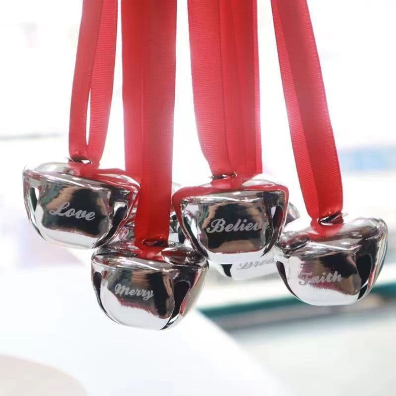 Christmas Cross Bell Vacuum Plated Glossy DIY 30mm Red Ribbon Printed Logo Cross-border Amazon