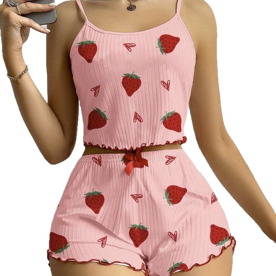 2024 new women's home wear love printed suspender shorts casual wearable women's pajamas 1740