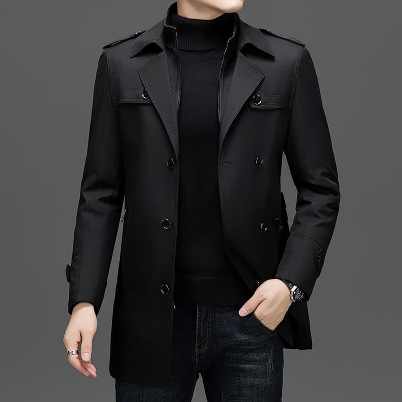 Winter Suit Collar Men's Trench Coat Mid-Length Simple Casual Thickened Cotton Jacket Detachable Warm Men's Clothing Trendy