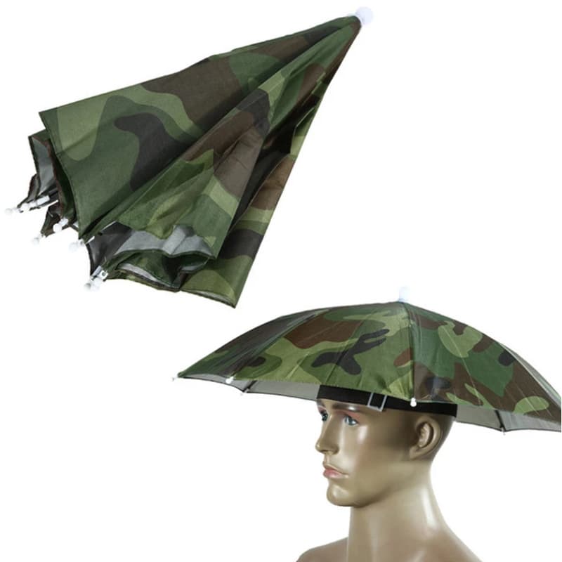 Camouflage Silver-Coated Head-Worn Fishing Umbrella with Hat, Wholesale Sun Hat for Outdoor Use