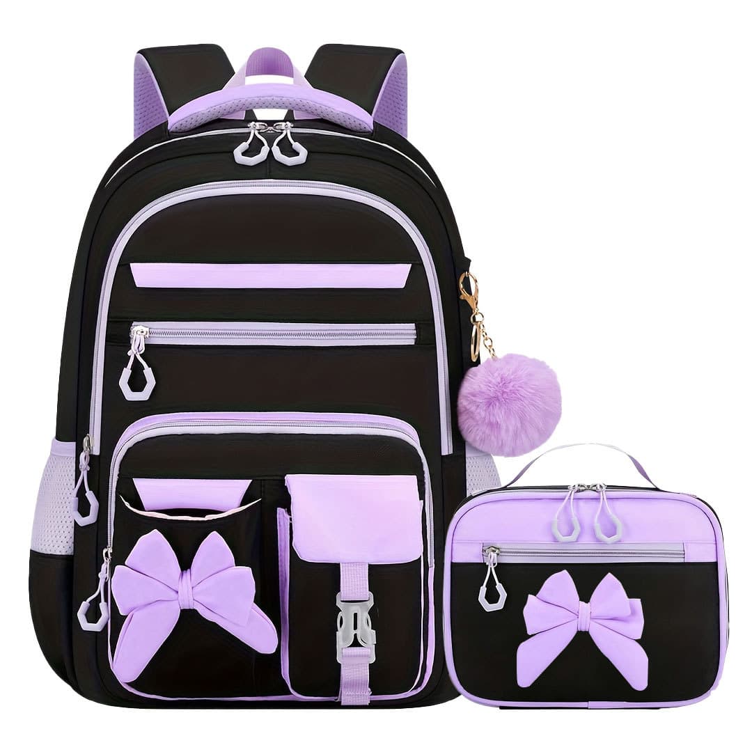 Elementary School Student Backpack Butterfly 3-Piece Set Girls' School Bag Large Capacity Spine Protection Lightweight Backpack Ergonomic Schoolbag