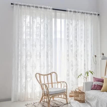 Mirror flower rod lace curtains translucent curtains high-end warp knitted gauze curtains living room bedroom flat edge curtains