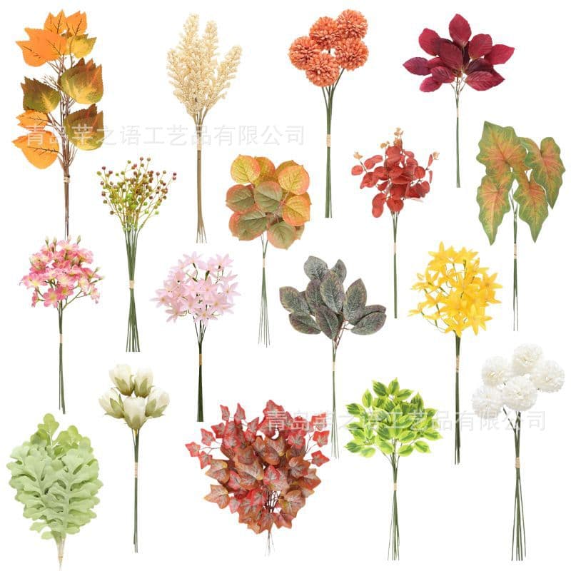 Artificial Flowers: Cross-border artificial flowers, home decoration floral materials, foliage sets, and simulated green plant combinations