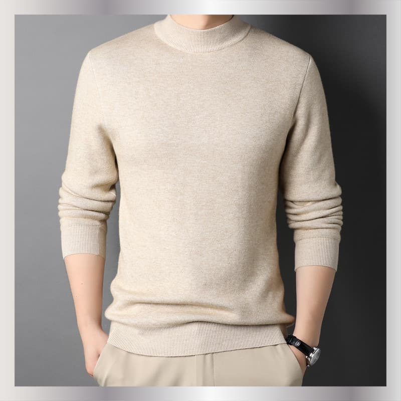 New Cross-Border Spring/Autumn Solid Color Mock Neck Men's Knit Sweater Slim Fit Base Layer Sweater Men's Clothing