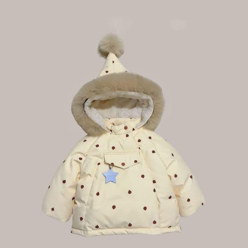 Girls' Coat, Children's Winter Fleece Thick New Style, Cute and Fashionable Cold-Proof Winter Cotton Jacket with Fur Collar