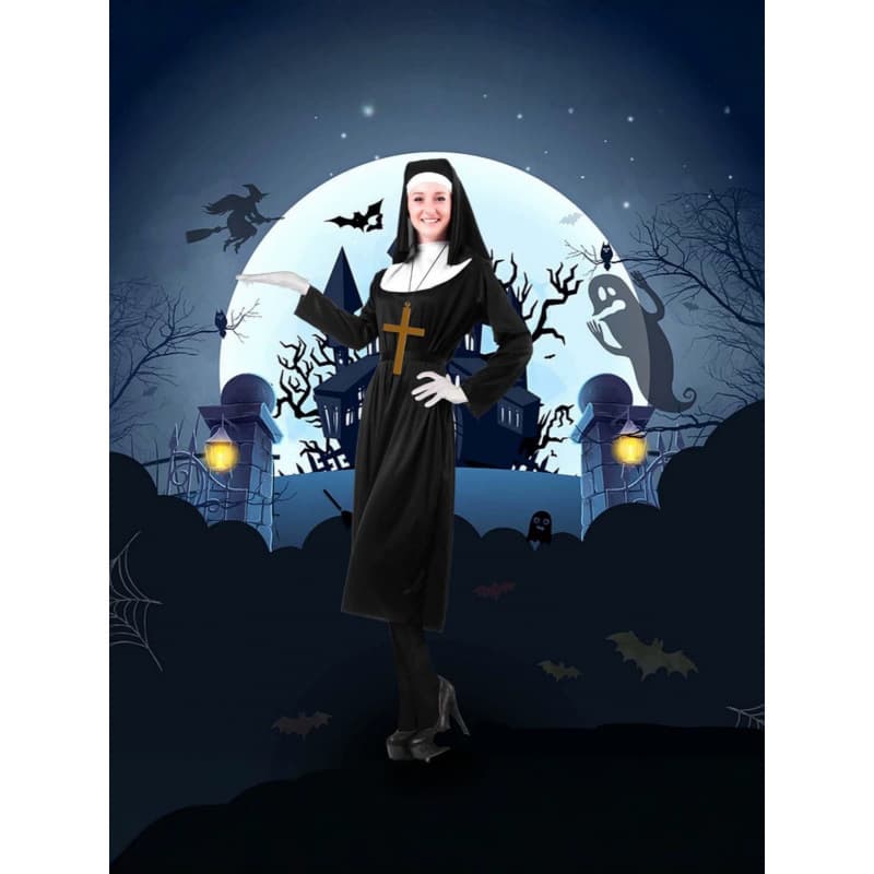 Halloween Adult Men's Missionary Priest Costume Virgin Mary Robe Father Nun Outfit Role-Play