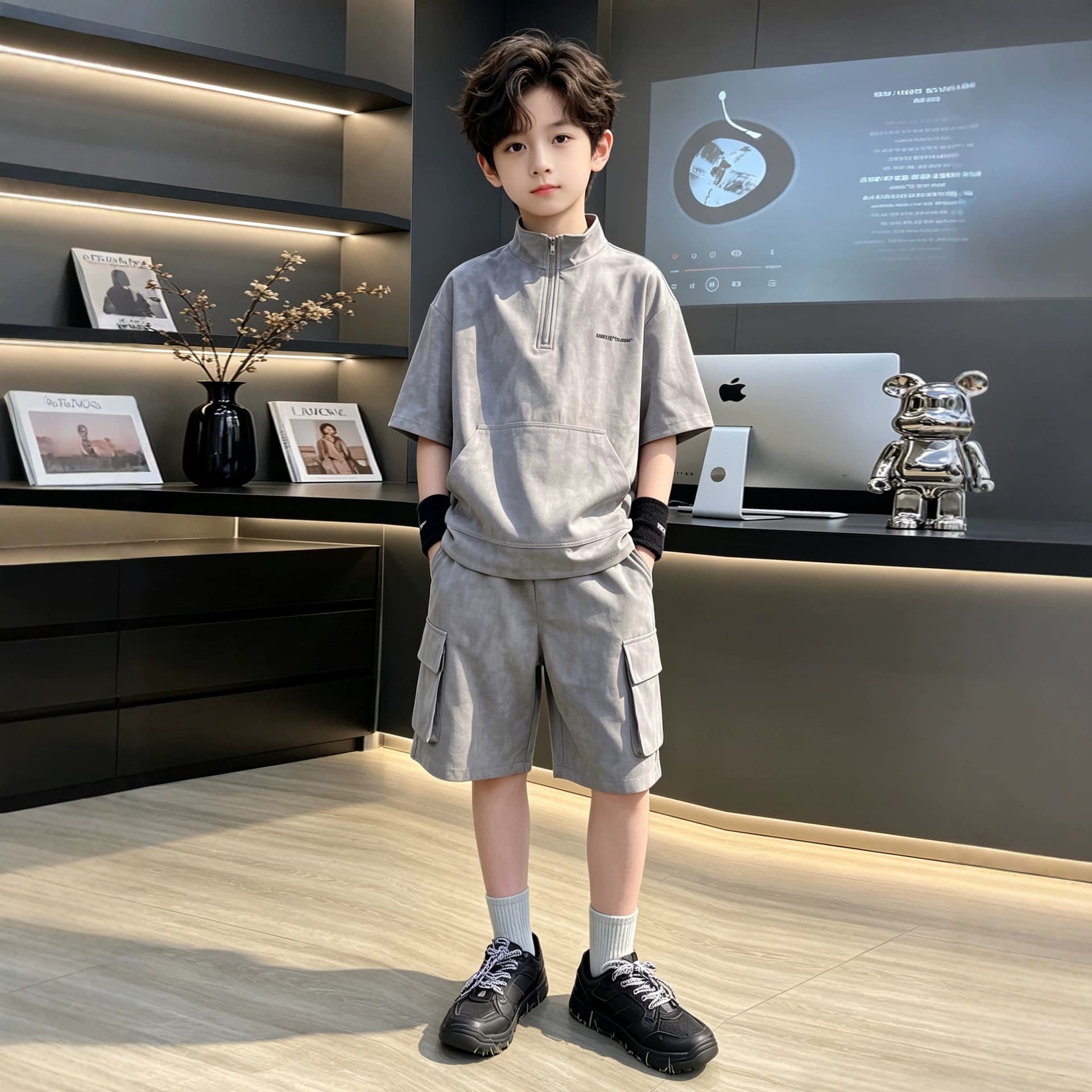 Boys Summer Sportswear Set 2026 New Style Mid-Large Kids Thin Summer Short Sleeve Two-Piece Outfit Trendy