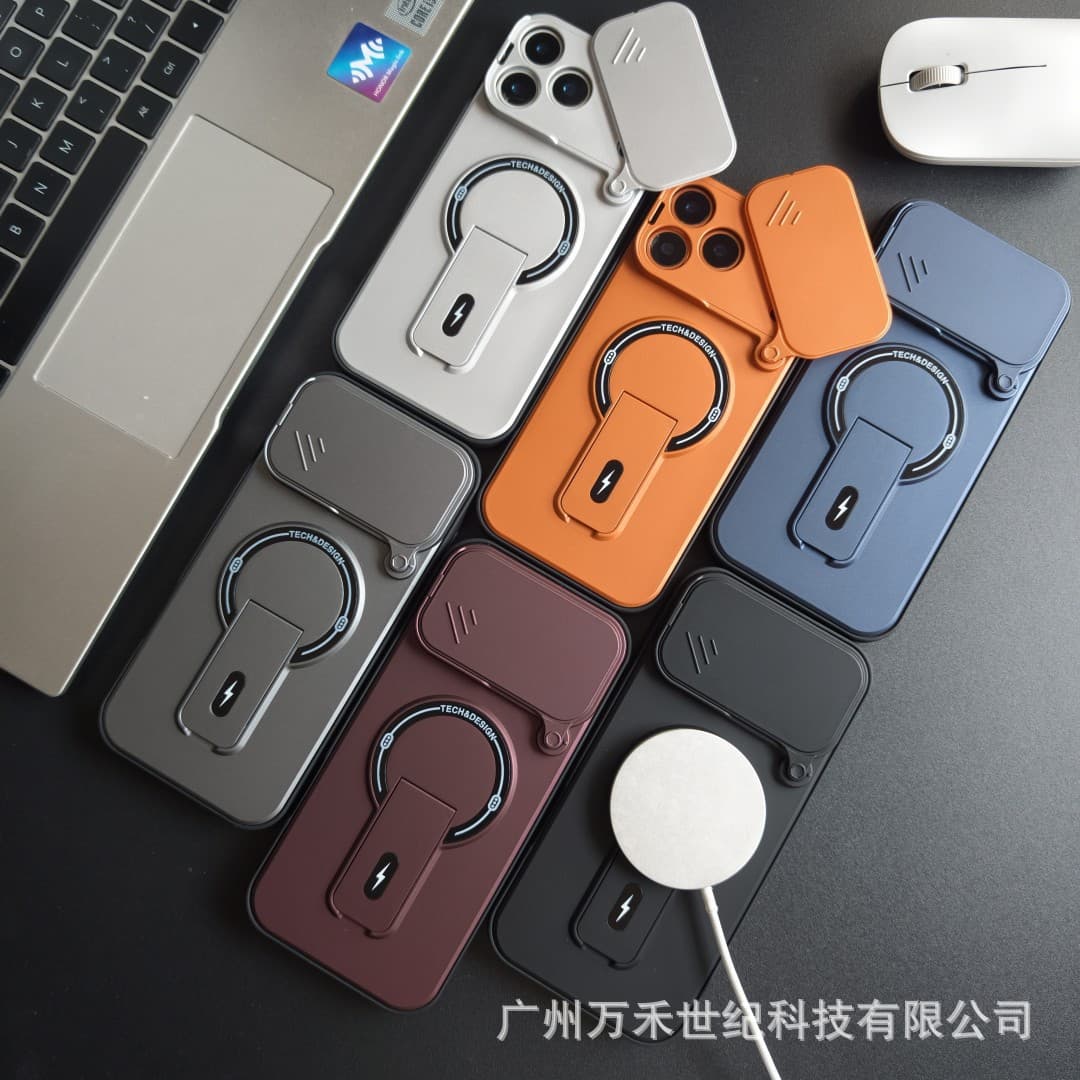 Versatile Magnetic Stand Case for Apple iPhone 18 Pro Max with Lens Slider Window, iPhone 17 Drop-Resistant, Cross-Border