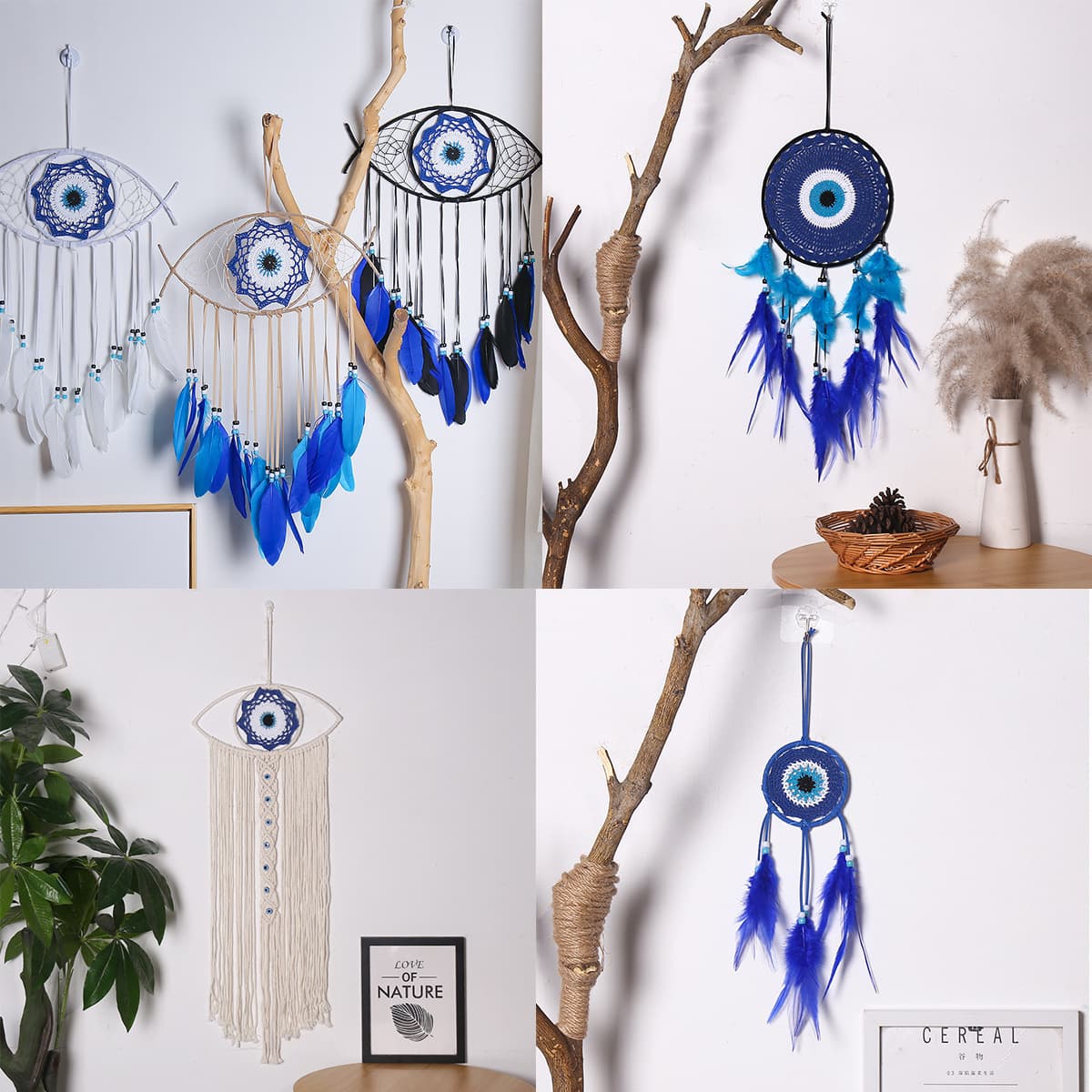 Handmade Craft Decorative Evil Eyes Dream Catcher Feather Artisanal Weave Dream Catcher Wall Decor Cross-border Bestseller