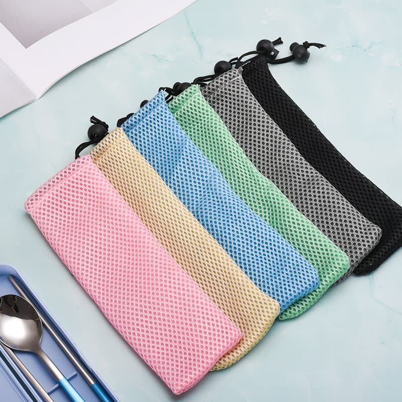 Portable Travel Cutlery Storage Bag Drawstring Pouch Chopstick Case Linen Canvas Bag