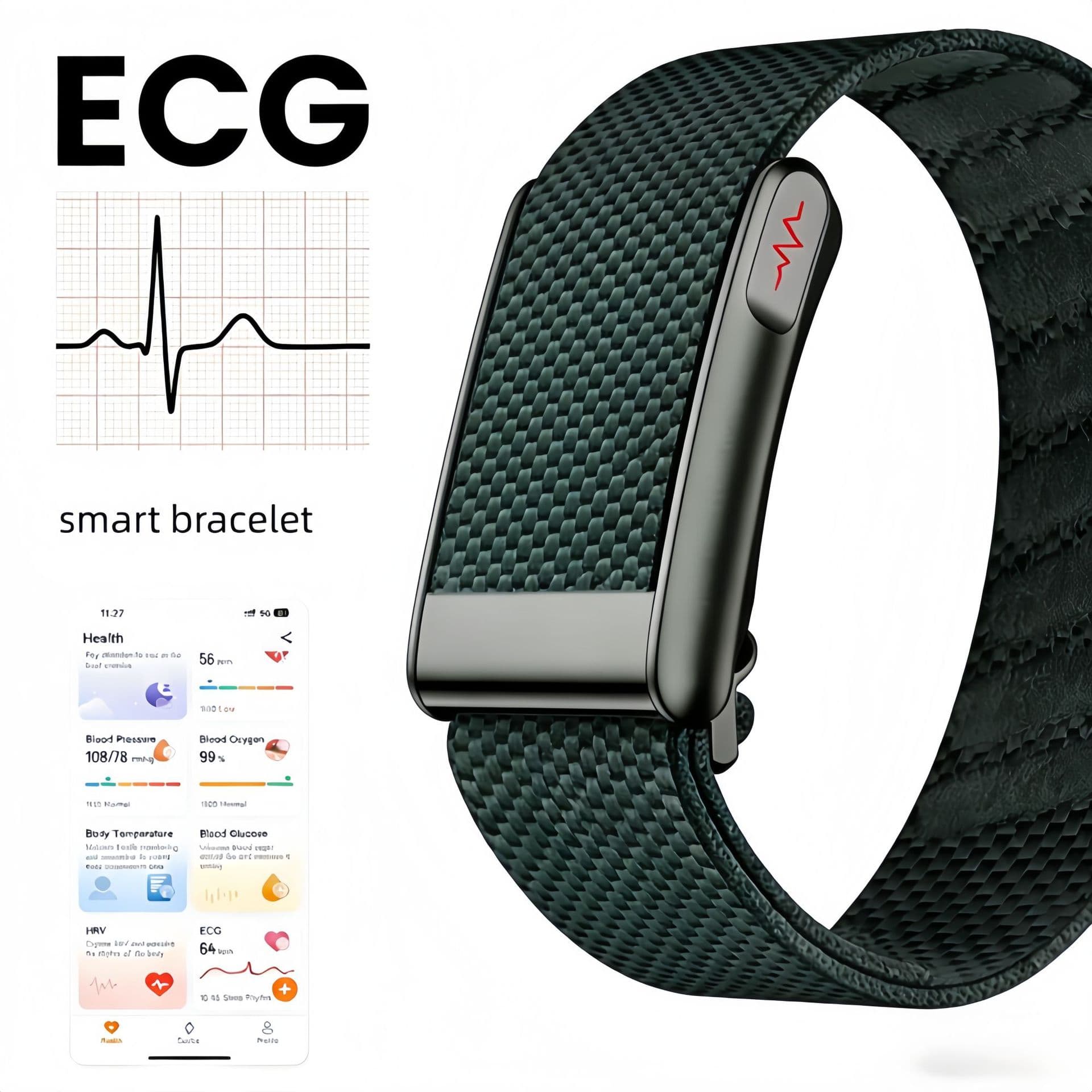Medical-Grade ECG Smart Bracelet Heart Rate Blood Oxygen NFC Fitness Tracker Screenless Smart Band