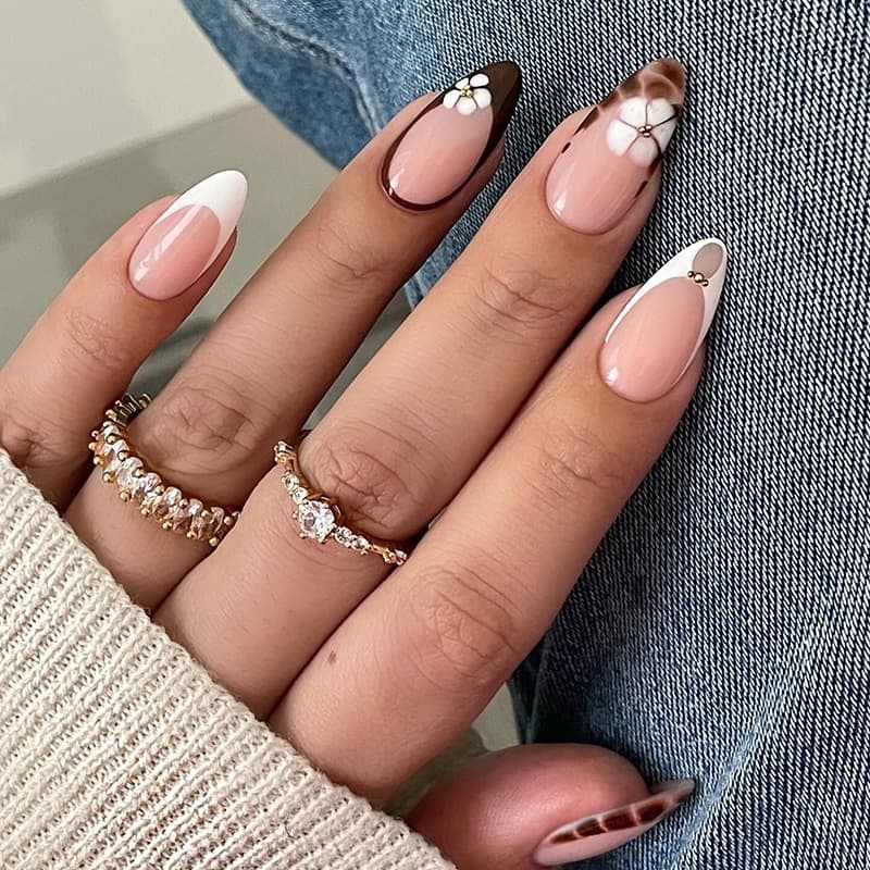 Ins Style Press-On Nails Wholesale 24 Pieces Pink Brown Gradient Nail Tips for Export Cross-Border Wearable Fake Nails Finished Product