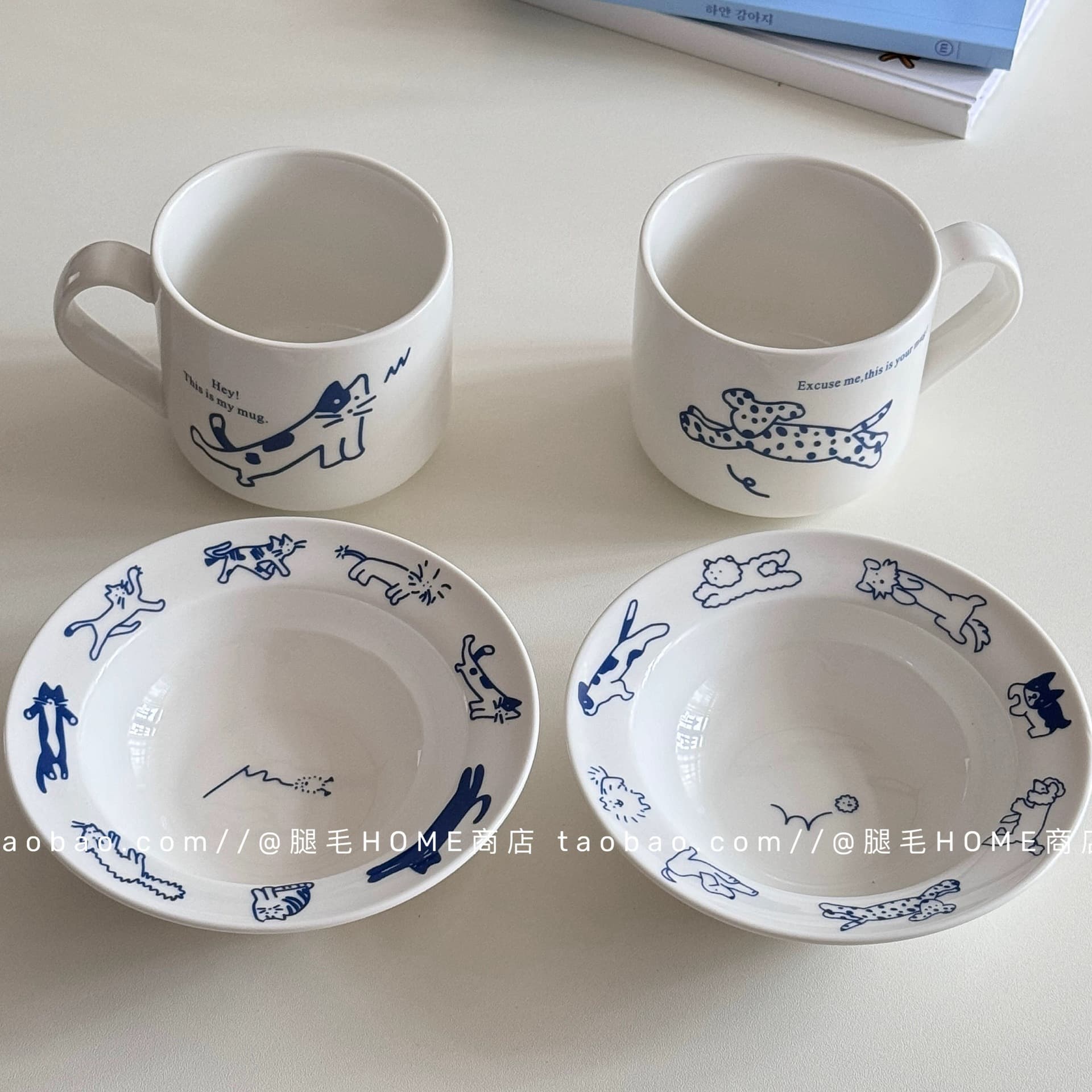 Korean Instagram-worthy ceramic plates, mugs, yogurt bowls, pet bowls, couple tableware, coffee cups (cat and dog designs)
