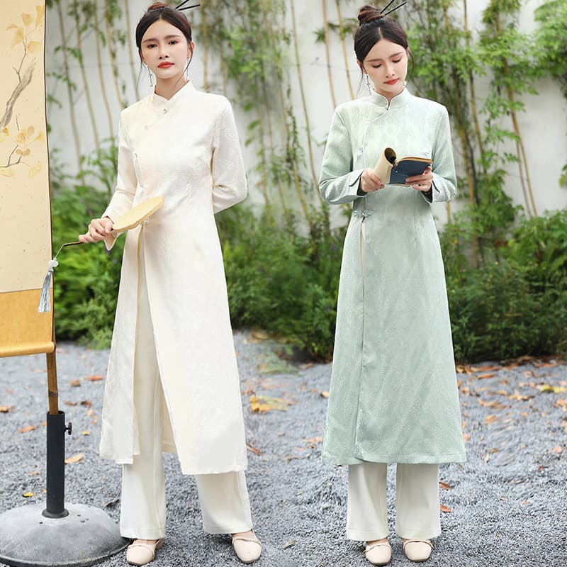 9664 new Chinese-style Zen-inspired cheongsam women's suit work uniform Hanfu traditional tea ceremony attire tea dress for women spring/autumn.