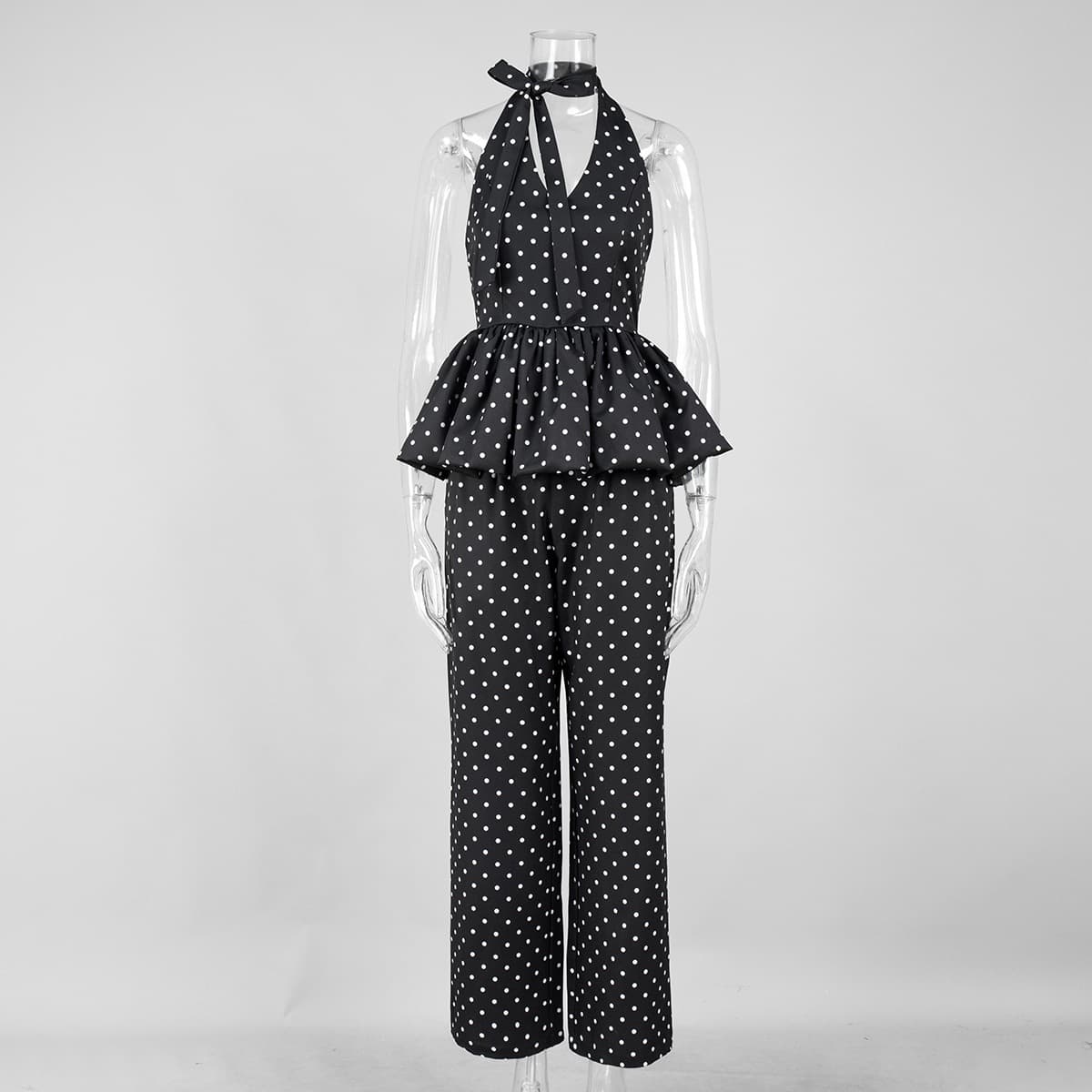 Cross-border Polka Dot Print Pants Set European American 2026 Spring Summer Hot Girl Halter Top + Wide Leg Pants Set