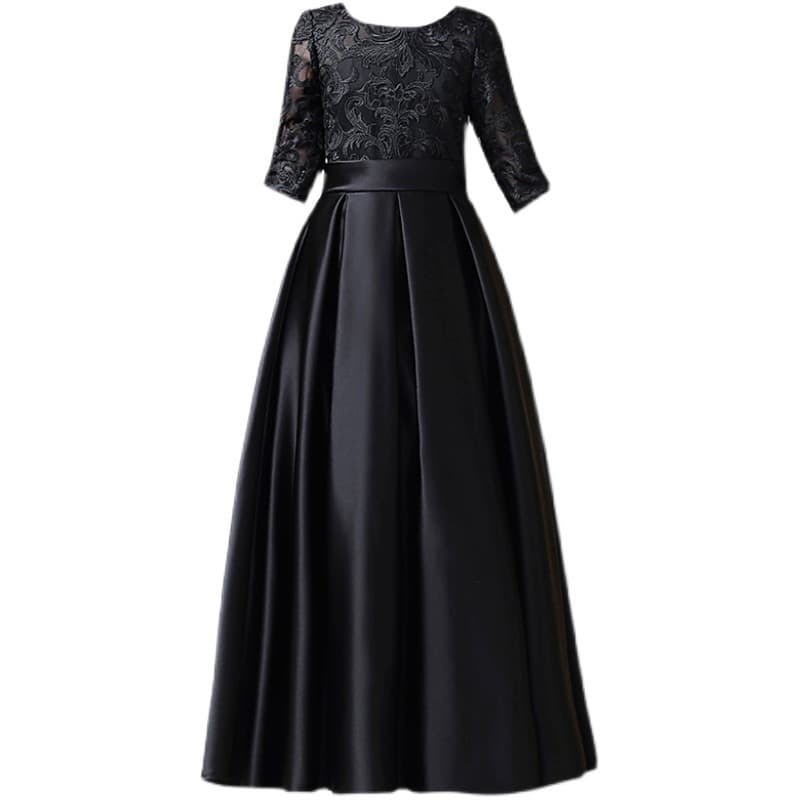 Girls Black Princess Dress for Piano and Violin Performances, Children's Choir Concert Gown for Older Kids