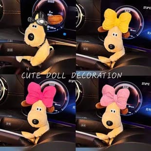 Car Steering Wheel Gear Shift Decoration, Cute Cartoon Wiper Dog Plush, Women's Car Interior Figurine