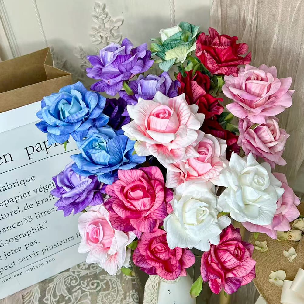 Embossed Rose Artificial Flowers, Handmade Silk Flowers for Weddings, Wholesale Decorative Flowers for Wedding Arrangement Floor Row