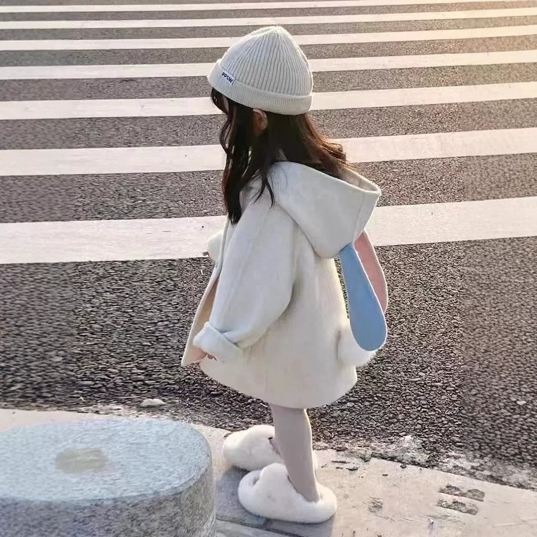 Girls Coat Rabbit Ears Contrast Color Quilted Thick Wool Coat Outerwear 2026 Winter New Export Children Wear Source