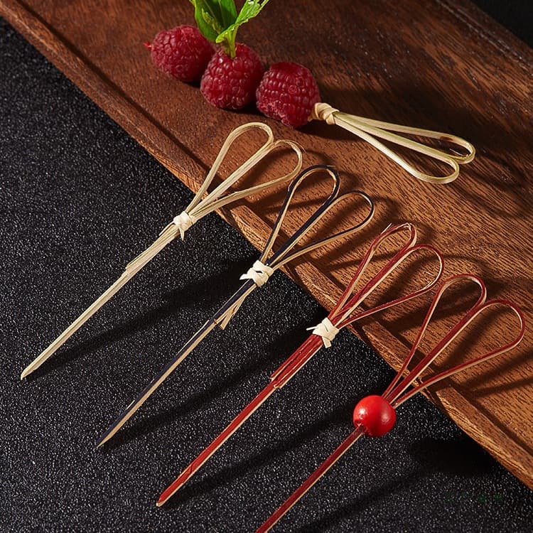 Natural Pure Bamboo Creative Heart-shaped Cocktail Decor Picks, Curved Martini Olive Fruit Bamboo Skewers
