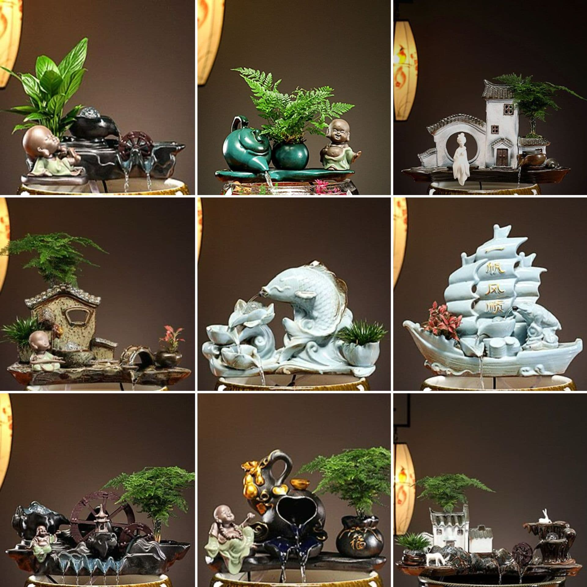 Ceramic automatic water circulation fish tank flowing water oxygenation filter ornaments fish basin fountain waterfall indoor home landscaping