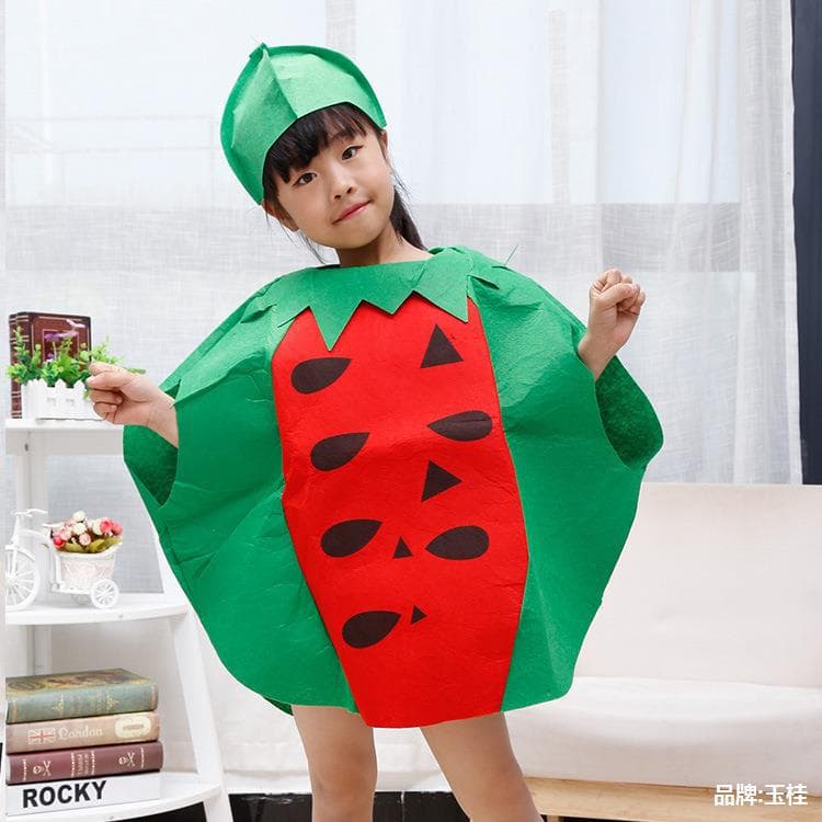 Kindergarten Performance Costume, Children's Fruit Outfit with Cape, Non-Woven Children's Clothing Set, Student Vegetable Performance Wear