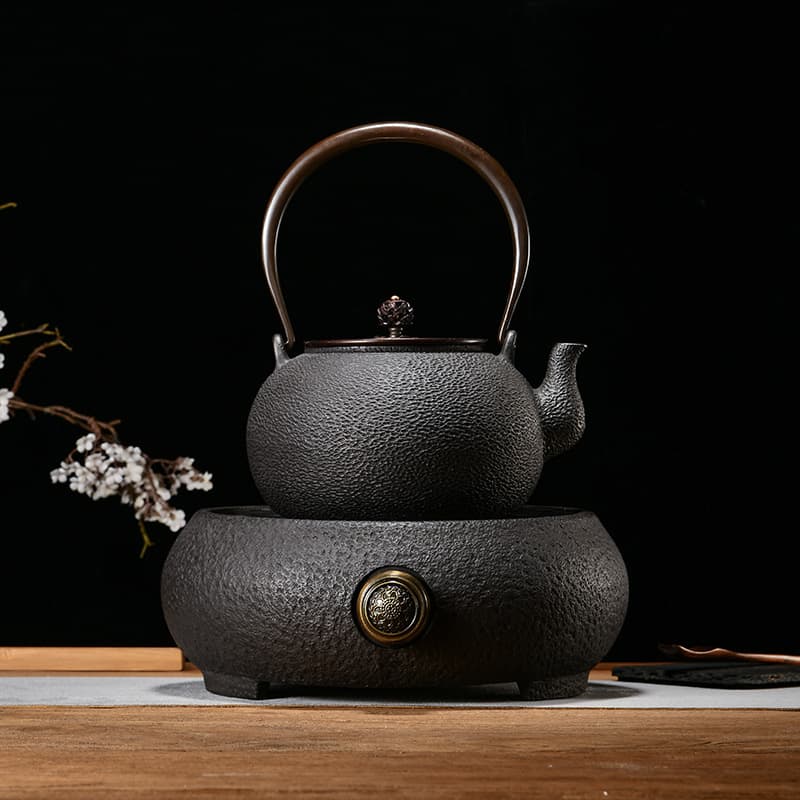 Handmade Uncoated Wax Mold Tea Pot with Relief Design for Home Use Electric Ceramic Stove Water Boiling Tea Pot Set in Gift Box