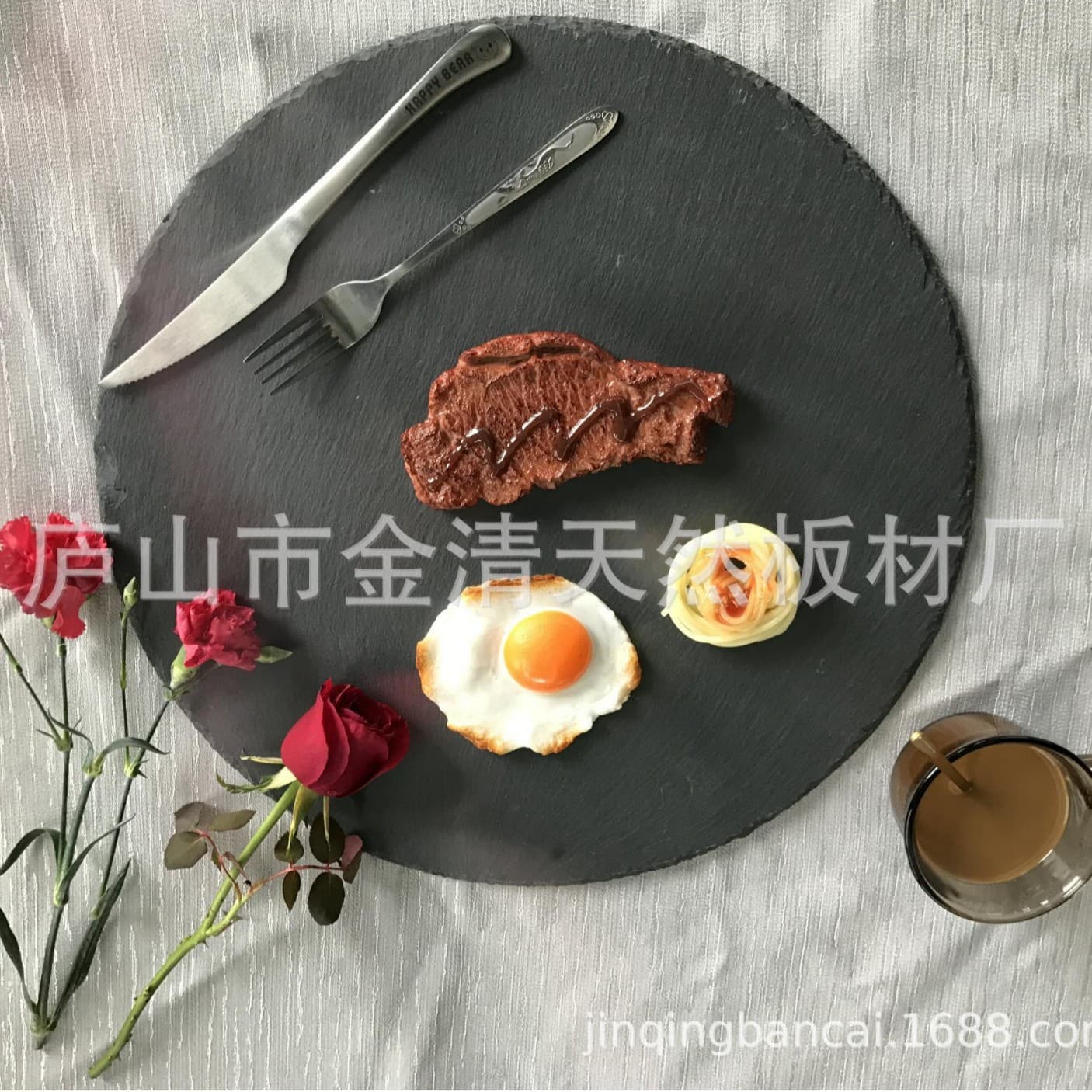 Natural Rock Plate Sushi Cheese round Shape Steak Dinner Plate Hotel Style Adult Use Microwave Safe Japanese Style Plate