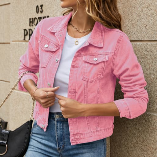 Overseas trade cross-border women's clothing factory source European and American fashion casual slim fit lapel denim jacket for women, drop shipping