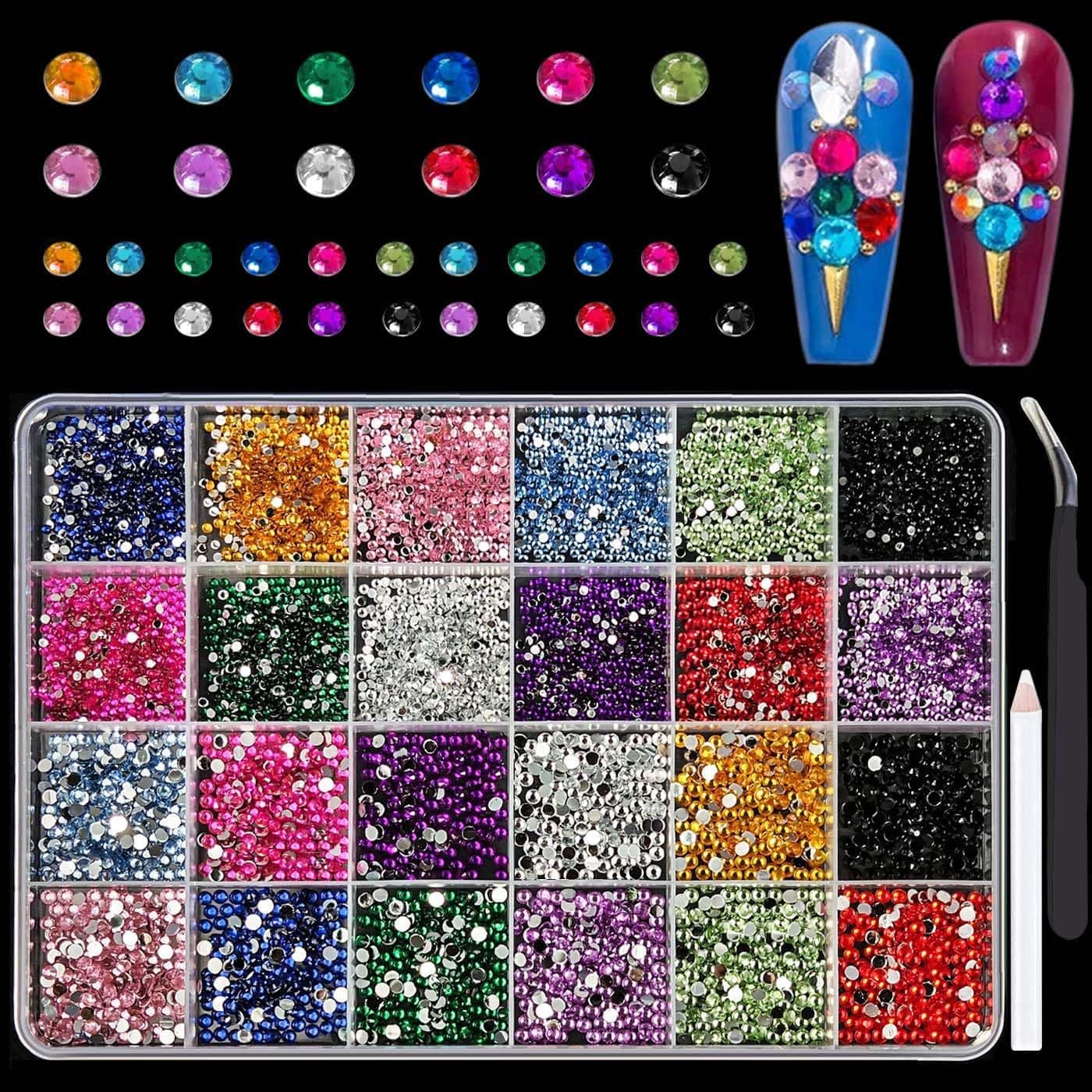 Cross-border 24-grid Acrylic Flat-Back Resin Nail Rhinestones Fluorescent AB Resin Crystals DIY Accessories Wholesale
