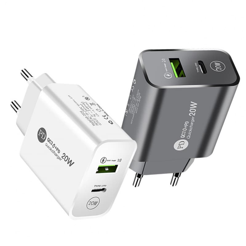 Cross-border PD12W Mobile Phone Charger 5V2.4A Charging Head USB+Type-C PD Charger US/EU Standard Adapter